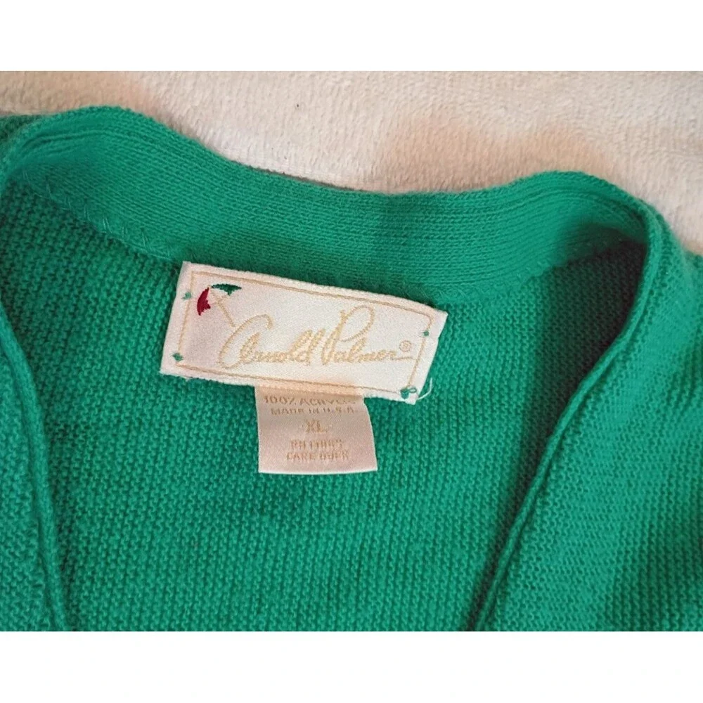 Vintage Arnold Palmer Grandpa Golf Knit Sweater USA X- Large Button Down Green